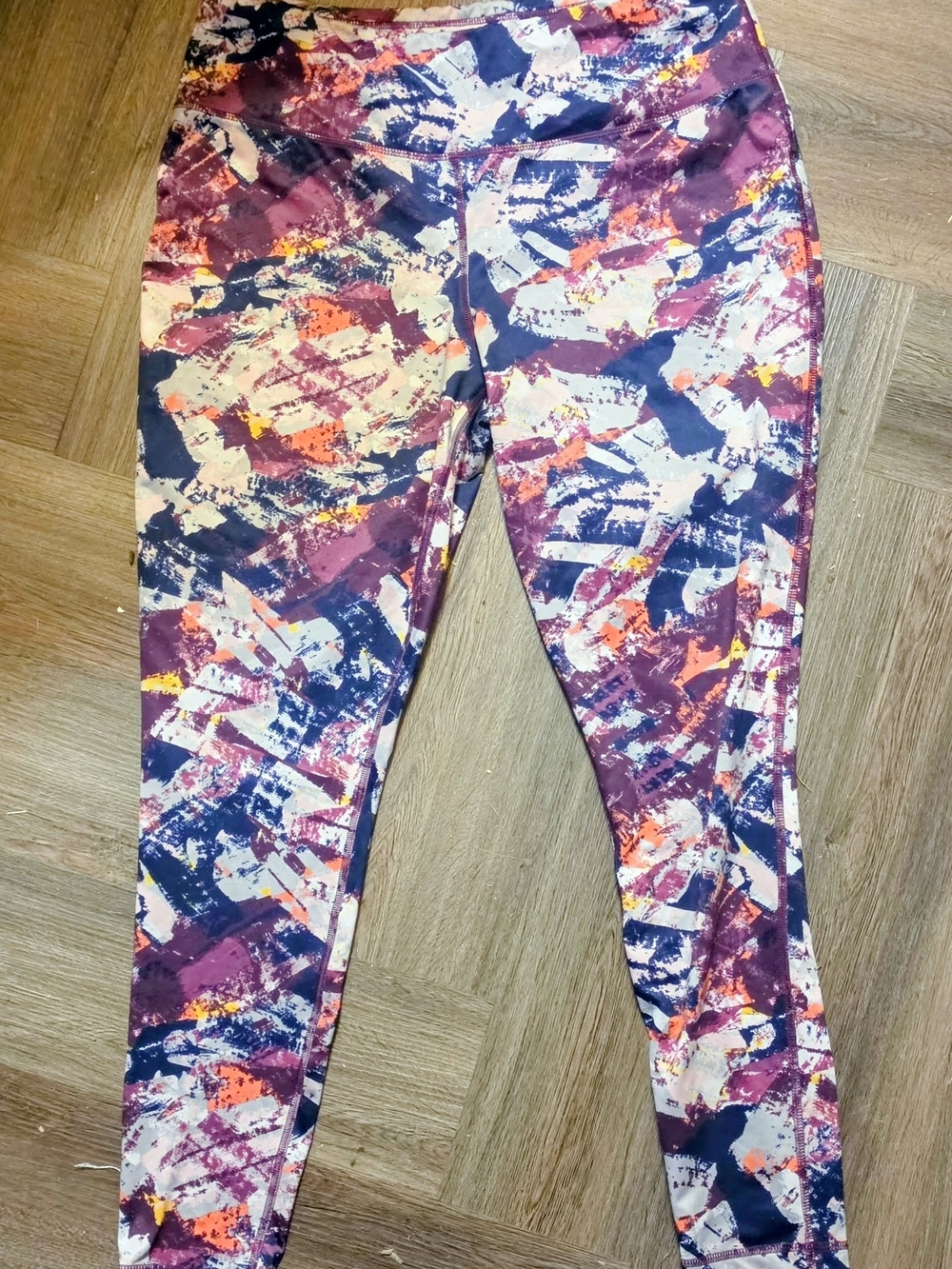ZELOS Multicolor Abstract Print Leggings - Purple, Navy, White, Orange